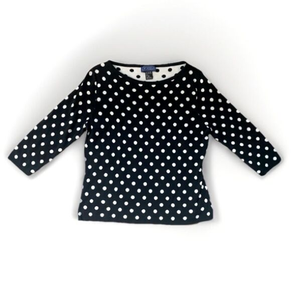 J. MCLAUGHLIN Silk Polka Dot Sweater Women’s Large Black White Knit Preppy Y2K - Picture 2 of 9